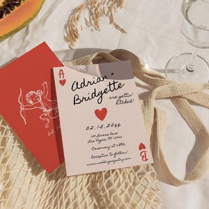 Invitación de boda escrita a mano Naipes Invitación de boda Papelería de boda vintage Plantilla de invitación de boda de Las Vegas Afortunado en el amor
