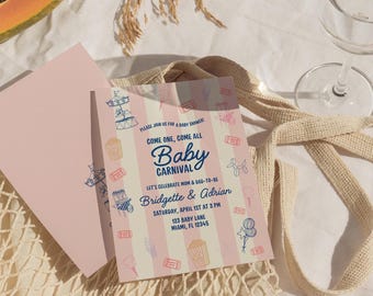 Carnival Baby Shower Invitation Template Editable Baby Carnival Invite Circus Baby Shower Invite Retro Carnival Baby Shower Invitation