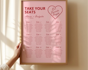 Colorful Wedding Seating Chart Template: Find Your Seat Sign (Digital Download, Canva Template)