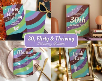 13 Going on 30 Birthday Bundle Templates Editable 30th Birthday Invitation 13th Birthday Welcome Sign Retro Birthday Party Decor Menu Design