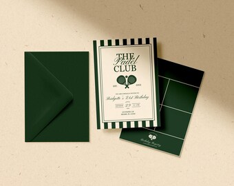 Padel Birthday Invitation Template Elegant Country Club Birthday Party Invitation Old Money Padel Club Birthday Invitation Canva Template