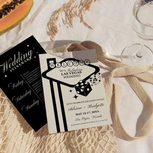 Itinerario de fin de semana de bodas en Las Vegas Plantilla de itinerario de bodas Lucky in Love Papelería de boda vintage Viva Las Vegas Wedding Perfect Match