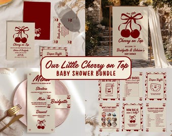 Cherry On Top Baby Shower Bundle Template Baby Sprinkle Our Little Cherry On Top Hand Drawn Coquette Ribbon Editable Cherry on Top Theme