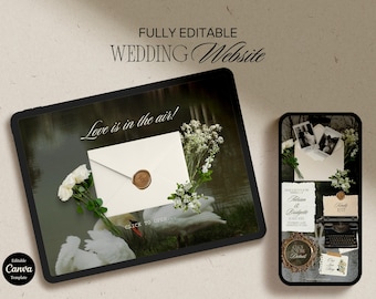 Editable Swan Green Wedding Website Template Digital Wedding Invitation RSVP Google Form Moody Green Floral Canva Website Vintage Wedding