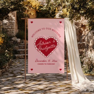 Plaque de bienvenue manuscrite pour notre mariage Modèle amusant et coloré de plaque de bienvenue dessinée à la main pour mariage fantaisiste Plaque de bienvenue pour entrée Mariage original