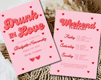 Drunk in Love Bachelorette Theme Invite Bachelorette Weekend Trip Itinerary Invite Girly Retro Bachelorette Party Invitation Retro