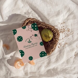 May include: A pink card with green polka dots and the text "Serving the Birthday Registry" and "listtoregistry.com".