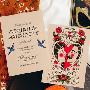 Wedding Invitation Traditional Tattoo Wedding Old School Tattoo Rock N Roll Vintage Wedding Stationery Tattoo Rockabilly Custom Invitation