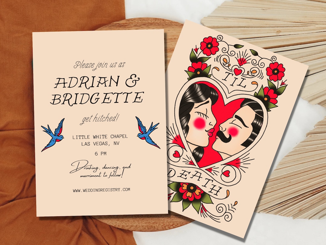 Wedding Invitation Traditional Tattoo Wedding Old School Tattoo Rock N