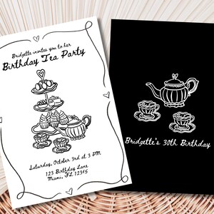 Handwritten Birthday Tea Party 18th 21st 30th 40th 50th Hand Drawn Tea ...