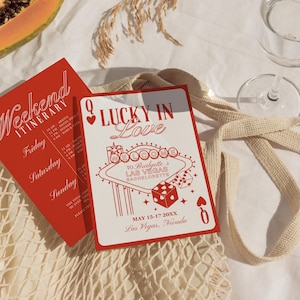 Lucky in Love Vegas Bachelorette Einladung und Reiseplan Vorlage Vegas Bachelorette Invite Spielkarten Bach Einladung Vintage Vegas
