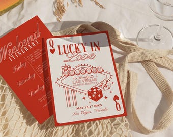 Lucky in Love Vegas Bachelorette Invitation and Itinerary Template Vegas Bachelorette Invite Playing Cards Bach Invitation Vintage Vegas