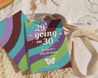 Thirty Flirty and Thriving Birthday Invitation Template Editable Retro 29 Going on 30 Birthday Invite 30th Birthday Invitation Throwback