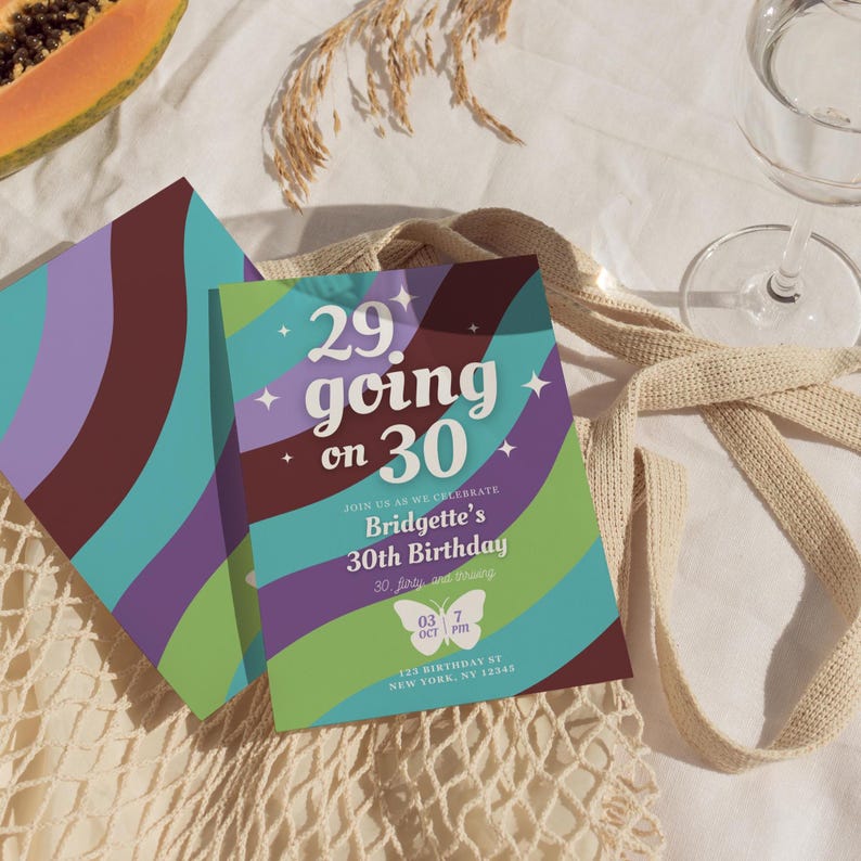 Thirty Flirty and Thriving Birthday Invitation Template Editable Retro 29 Going on 30 Birthday Invite 30th Birthday Invitation Throwback image 1