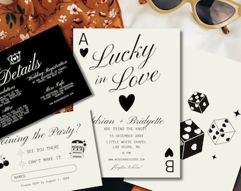 Lucky in Love Wedding Invitation Vegas Wedding Stationery Playing Cards Wedding Invitation Template Vintage Wedding Stationery Perfect Match