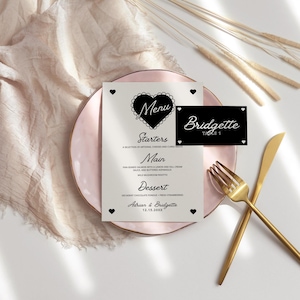 Grillige bruiloftsmenu- en plaatskaarten sjabloon Kleurrijke bruiloft menusjabloon handgetekende vintage bruiloft briefpapier DIY bruiloft minimalistisch