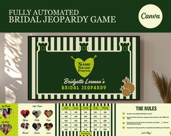 Last Romp in the Swamp Bachelorette Jeopardy Template Editable Same Swamp Forever Jeopardy Game Funny Ogre Bridal Shower Games Party Games