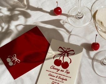 Cherry On Top Baby Shower Invite Baby Sprinkle Bows Cherry She’s the Cherry On Top Hand Drawn Coquette Ribbon Bow Editable Cherry on Top