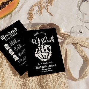 Til Death Do Us Party Bachelorette Invitation and Itinerary Template Bride or Die Bach Itinerary Weekend Away Black Hens Party Invitation