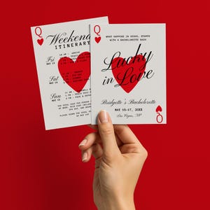 Lucky in Love Vegas vrijgezellenfeest uitnodiging en reisroute sjabloon Vegas vrijgezellenuitnodiging speelkaarten Bach uitnodiging vintage Vegas