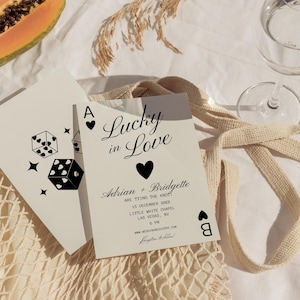 Lucky in Love Convite de casamento Las Vegas Convite de casamento Cartas de jogar Modelo de convite de casamento Papelaria de casamento vintage Combinação perfeita