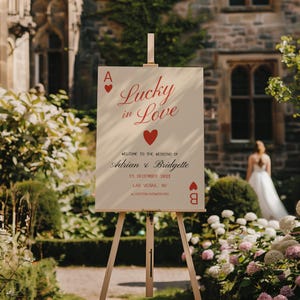 Lucky in Love Modèle de plaque de bienvenue de mariage modifiable Casino Wedding Viva Las Vegas Wedding Fun plaque de bienvenue de mariage vintage Téléchargement immédiat