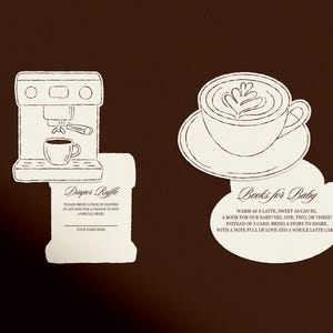 Plantilla de invitación para baby shower de French Cafe Bebe Cafetería Baby Shower Café Baby Sprinkle Libros de rifa de pañales para bebé Baby Is Brewing imagen 4