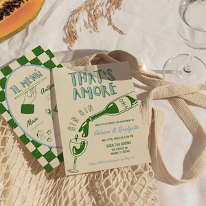Das ist Amore Verlobungsfeier einladen Kundenspezifische Hand gezeichnete italienische Brautparty-Menü-wunderliche Brautparty-Einladungs-Hand gezeichnete Vorlage DIY