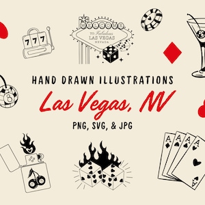 Illustrations fantaisistes de Las Vegas Las Vegas dessinés à la main Vegas Bach Party inviter poule Invitation modèle Doodle illustration Vegas dessin