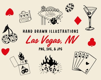 Hand Drawn Vegas Clipart Set Las Vegas Illustrations Vegas Drawing Vegas Wedding Illustrations Retro Las Vegas Clipart Editable Vegas Doodle