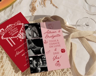 Modèle d'invitation Vegas Elopement modifiable faire-part de mariage Vegas faire-part de réception rétro Vegas vintage mariage Vegas chanceux amoureux
