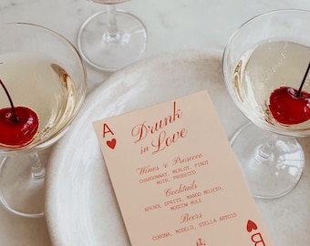 Hand Drawn Wedding Bar Menu Template: Quirky Vegas Theme (Digital Download, Canva Template)