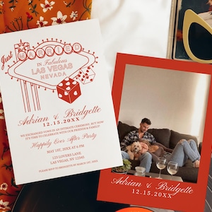 ラスベガス駆け落ちのお知らせ ラスベガスの結婚式 ポケットウェディング アフターパーティーの招待状 結婚披露宴の招待状 幸運の恋 ヴィンテージウェディング