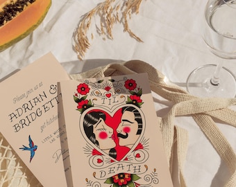 Wedding Invitation Traditional Tattoo Wedding Old School Tattoo Rock N Roll Vintage Wedding Stationery Tattoo Rockabilly Custom Invite