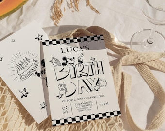 Vintage Mickey Mouse Birthday Invitation: Steamboat Willie Theme (DIY Template, 5x7, Digital Download)