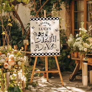 Vintage Mickey Mouse Birthday Welcome Sign Template Retro Birthday Party invitation Kids Birthday Steamboat Willie Birthday Black and White