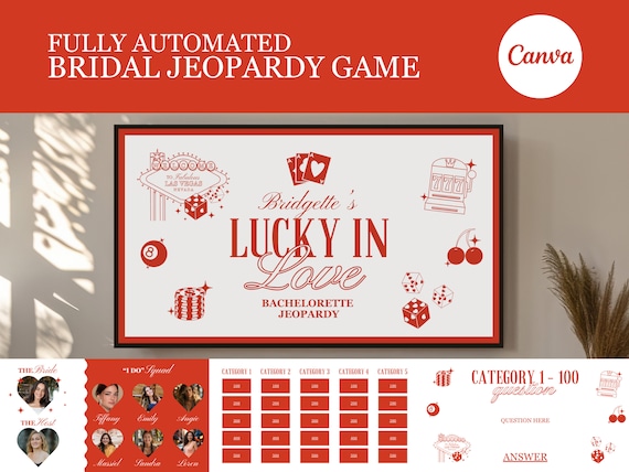 Bachelorette Jeopardy Game Editable Lucky in Love Vegas Bachelorette Party Games Custom Trivia Game Template Bridal Jeopardy Template