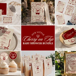 Cherry On Top Baby Shower Bundle Templates Cherry Themed Baby Shower Coquette Cherry Bow Baby Sprinkle Hand Drawn Whimsical Doodles Cherry