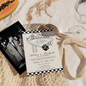 Anuncio de boda en Las Vegas Boda de bolsillo en Las Vegas Invitación para fiesta posterior a la boda Invitación para recepción de boda Suerte en el amor Boda vintage