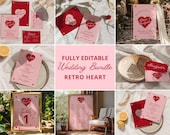 WEDDING TEMPLATES BUNDLE Whimsical Wedding Suite Hand Drawn Retro Heart Wedding Stationery Vintage Wedding Invitation Colorful Wedding Suite