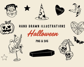 Hand Drawn Halloween Clipart Set Custom Halloween Illustration Set Editable Halloween SVG Drawings Hand Drawn Doodle Set Spooky Season