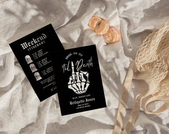 Til Death Do Us Party Bachelorette Invitation and Itinerary Template Bride or Die Itinerary Weekend Away Black Hens Party Bachelorette Party