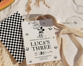 Vintage Mickey Mouse Birthday Invitation: Steamboat Willie Theme (DIY Canva Template - 5x7 in)
