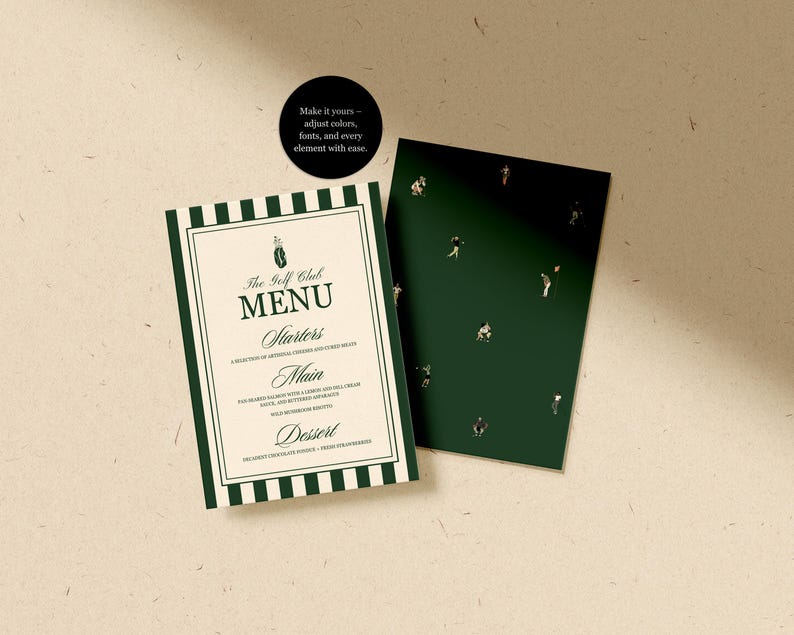 Golf Course Menu Template Golf Club Menu Template Country Club Menu and Place Cards Old Money ...