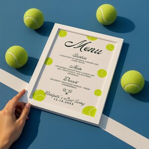 Modèle de menu de tennis Quarante amours, fête d'anniversaire de tennis