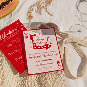 Lucky in Love Vegas Bachelorette Einladung und Reiseplan Vorlage Vegas Bachelorette Invite Spielkarten Bach Einladung Vintage Vegas