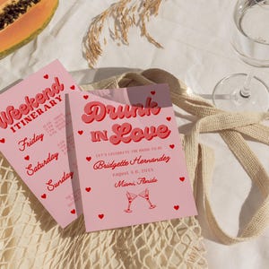Dronken verliefd vrijgezellenfeest thema uitnodiging vrijgezellenweekend reis reisplan uitnodigen girly retro uitnodiging vrijgezellenfeest retro
