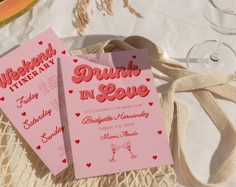 Drunk in Love Bachelorette Theme Invite Bachelorette Weekend Trip Itinerary Invite Girly Retro Bachelorette Party Invitation Retro
