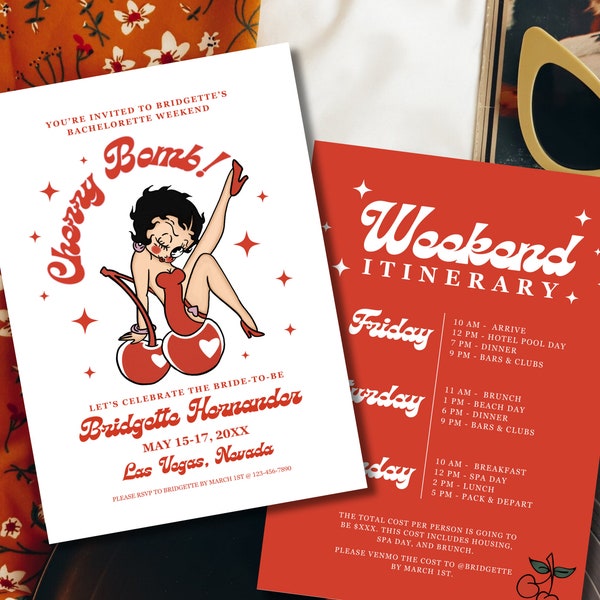 Cherry Bomb Bachelorette Invite Betty Boop Retro Bachelorette Invitation Template Vintage Bachelorette Invite Vegas Bachelorette Las Vegas