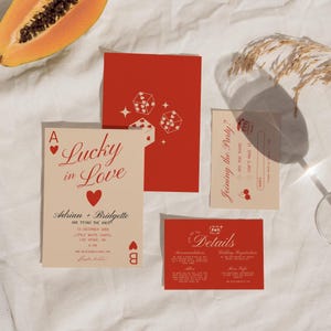 Chanceux en amour faire-part de mariage Vegas papeterie de mariage cartes à jouer modèle de faire-part de mariage vintage papeterie de mariage dessiné à la main